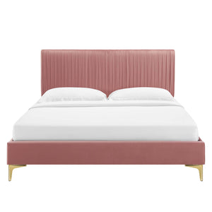 Peyton Performance Velvet Queen Platform Bed Dusty Rose MOD-6595-DUS
