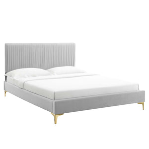 Peyton Performance Velvet Queen Platform Bed Light Gray MOD-6595-LGR