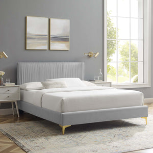 Peyton Performance Velvet Queen Platform Bed Light Gray MOD-6595-LGR