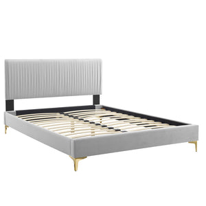 Peyton Performance Velvet Queen Platform Bed Light Gray MOD-6595-LGR