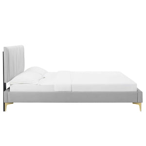 Peyton Performance Velvet Queen Platform Bed Light Gray MOD-6595-LGR