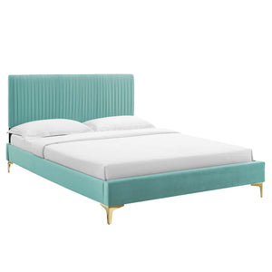 Peyton Performance Velvet Queen Platform Bed Mint MOD-6595-MIN