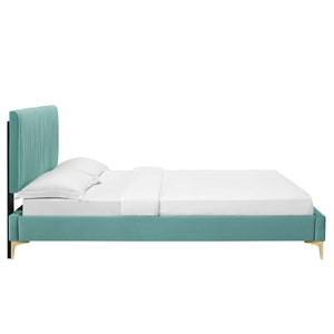 Peyton Performance Velvet Queen Platform Bed Mint MOD-6595-MIN