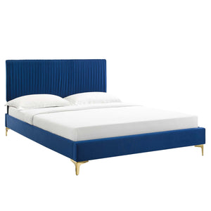 Peyton Performance Velvet Queen Platform Bed Navy MOD-6595-NAV