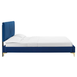 Peyton Performance Velvet Queen Platform Bed Navy MOD-6595-NAV