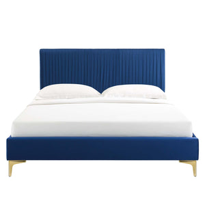 Peyton Performance Velvet Queen Platform Bed Navy MOD-6595-NAV