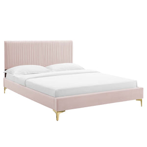 Peyton Performance Velvet Queen Platform Bed Pink MOD-6595-PNK