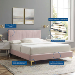 Peyton Performance Velvet Queen Platform Bed Pink MOD-6595-PNK