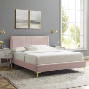Peyton Performance Velvet Queen Platform Bed Pink MOD-6595-PNK