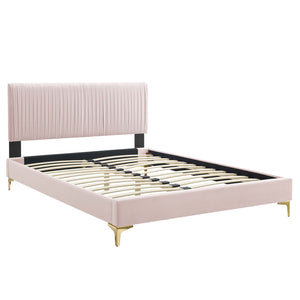 Peyton Performance Velvet Queen Platform Bed Pink MOD-6595-PNK