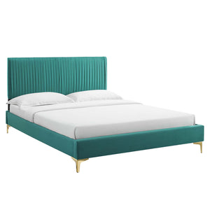 Peyton Performance Velvet Queen Platform Bed Teal MOD-6595-TEA