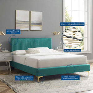 Peyton Performance Velvet Queen Platform Bed Teal MOD-6595-TEA