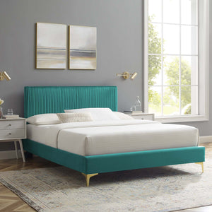 Peyton Performance Velvet Queen Platform Bed Teal MOD-6595-TEA