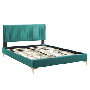 Peyton Performance Velvet Queen Platform Bed Teal MOD-6595-TEA