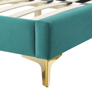 Peyton Performance Velvet Queen Platform Bed Teal MOD-6595-TEA