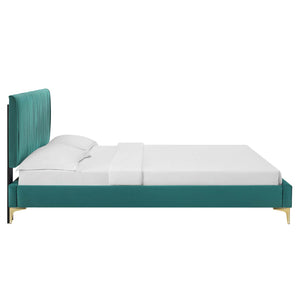 Peyton Performance Velvet Queen Platform Bed Teal MOD-6595-TEA