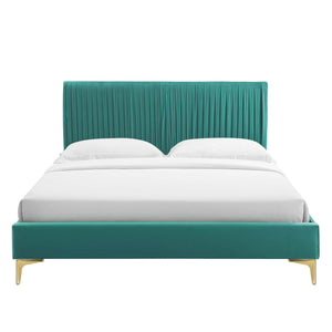 Peyton Performance Velvet Queen Platform Bed Teal MOD-6595-TEA