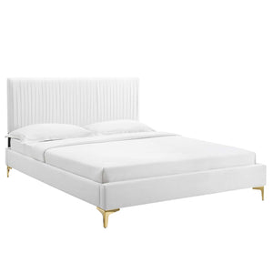 Peyton Performance Velvet Queen Platform Bed White MOD-6595-WHI