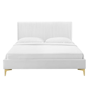 Peyton Performance Velvet Queen Platform Bed White MOD-6595-WHI