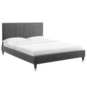 Peyton Performance Velvet Queen Platform Bed Charcoal MOD-6596-CHA