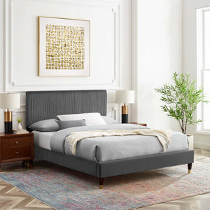Peyton Performance Velvet Queen Platform Bed Charcoal MOD-6596-CHA