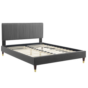 Peyton Performance Velvet Queen Platform Bed Charcoal MOD-6596-CHA