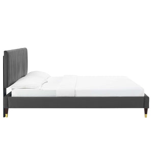 Peyton Performance Velvet Queen Platform Bed Charcoal MOD-6596-CHA