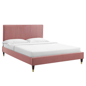 Peyton Performance Velvet Queen Platform Bed Dusty Rose MOD-6596-DUS