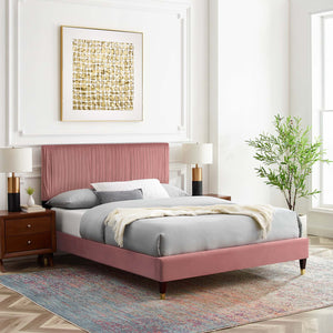 Peyton Performance Velvet Queen Platform Bed Dusty Rose MOD-6596-DUS
