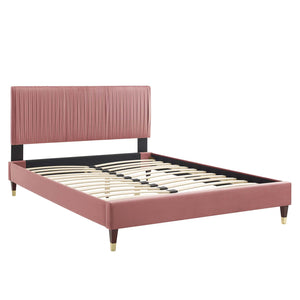 Peyton Performance Velvet Queen Platform Bed Dusty Rose MOD-6596-DUS