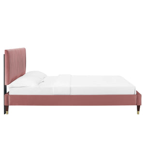 Peyton Performance Velvet Queen Platform Bed Dusty Rose MOD-6596-DUS