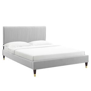 Peyton Performance Velvet Queen Platform Bed Light Gray MOD-6596-LGR