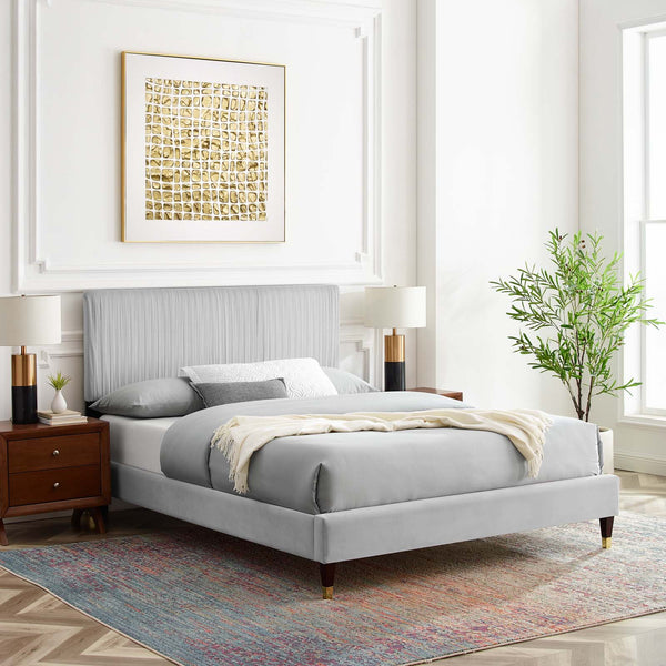 Peyton Performance Velvet Queen Platform Bed Light Gray MOD-6596-LGR