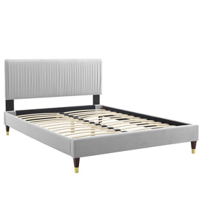 Peyton Performance Velvet Queen Platform Bed Light Gray MOD-6596-LGR