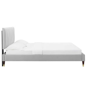Peyton Performance Velvet Queen Platform Bed Light Gray MOD-6596-LGR