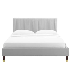Peyton Performance Velvet Queen Platform Bed Light Gray MOD-6596-LGR