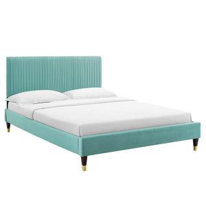 Peyton Performance Velvet Queen Platform Bed Mint MOD-6596-MIN