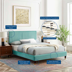 Peyton Performance Velvet Queen Platform Bed Mint MOD-6596-MIN