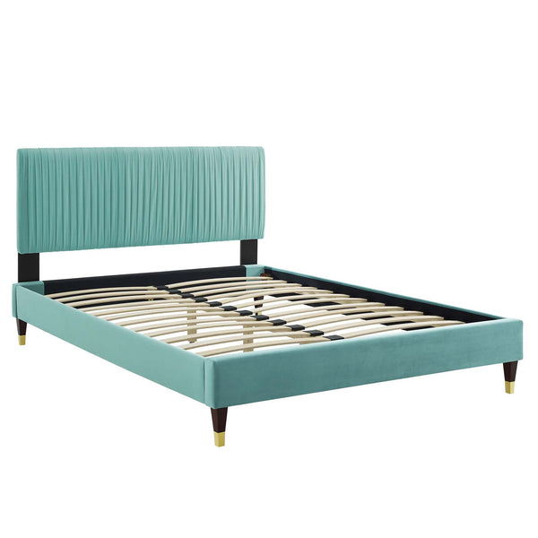 Peyton Performance Velvet Queen Platform Bed Mint MOD-6596-MIN