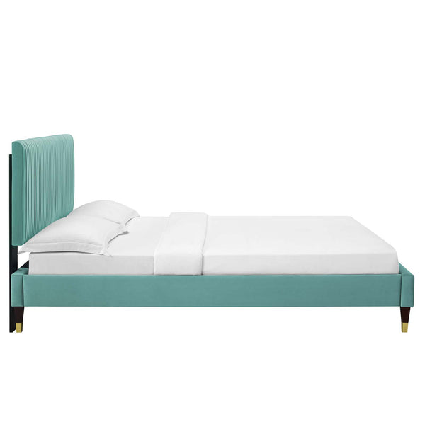 Peyton Performance Velvet Queen Platform Bed Mint MOD-6596-MIN