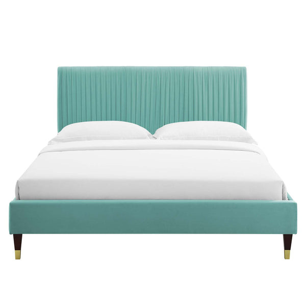 Peyton Performance Velvet Queen Platform Bed Mint MOD-6596-MIN