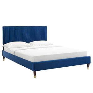 Peyton Performance Velvet Queen Platform Bed Navy MOD-6596-NAV