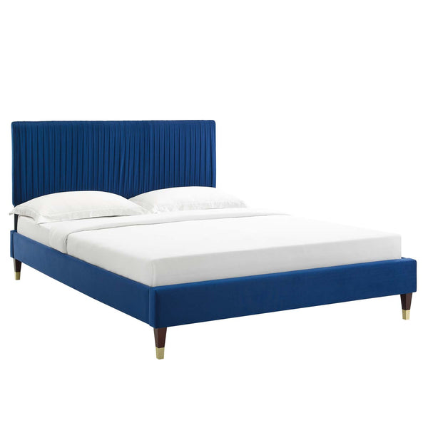 Peyton Performance Velvet Queen Platform Bed Navy MOD-6596-NAV