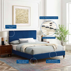 Peyton Performance Velvet Queen Platform Bed Navy MOD-6596-NAV
