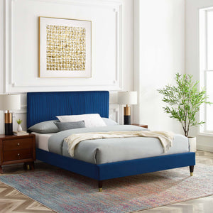 Peyton Performance Velvet Queen Platform Bed Navy MOD-6596-NAV