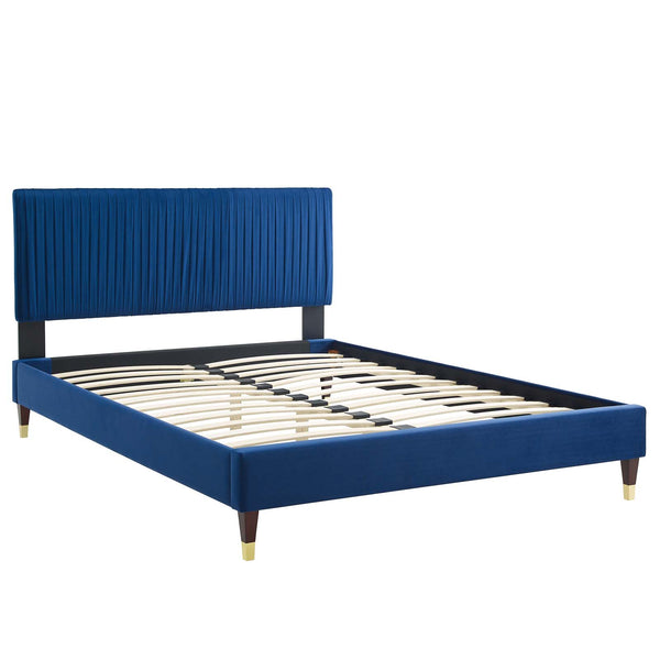 Peyton Performance Velvet Queen Platform Bed Navy MOD-6596-NAV
