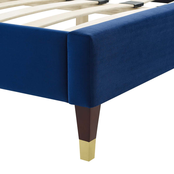 Peyton Performance Velvet Queen Platform Bed Navy MOD-6596-NAV