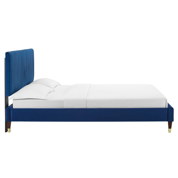 Peyton Performance Velvet Queen Platform Bed Navy MOD-6596-NAV
