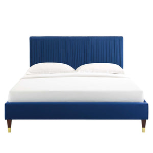 Peyton Performance Velvet Queen Platform Bed Navy MOD-6596-NAV