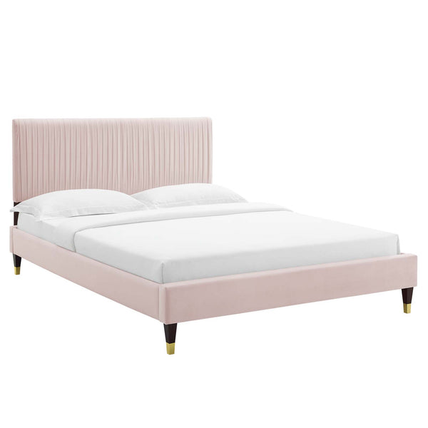 Peyton Performance Velvet Queen Platform Bed Pink MOD-6596-PNK